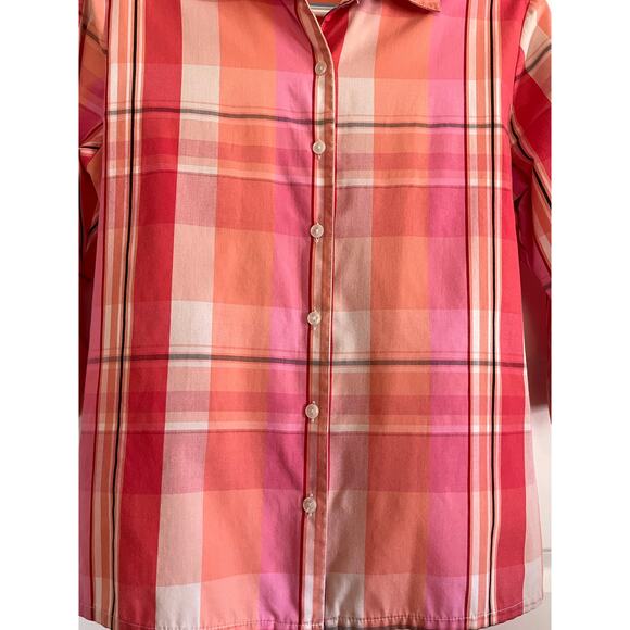 Paradise Bay Petite Size 10 Button Down Shirt Plaid Coral Pink - Picture 5 of 10